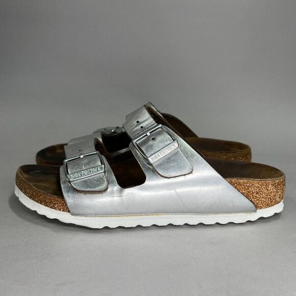 Birkenstock Women's Size 5 Arizona Silver Birko-Flor Sandals - Picture 6 of 16